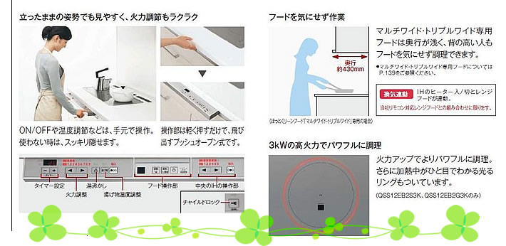 立ったままの姿勢でも見やすく、火力調整もラクラク フードを気にせず作業。