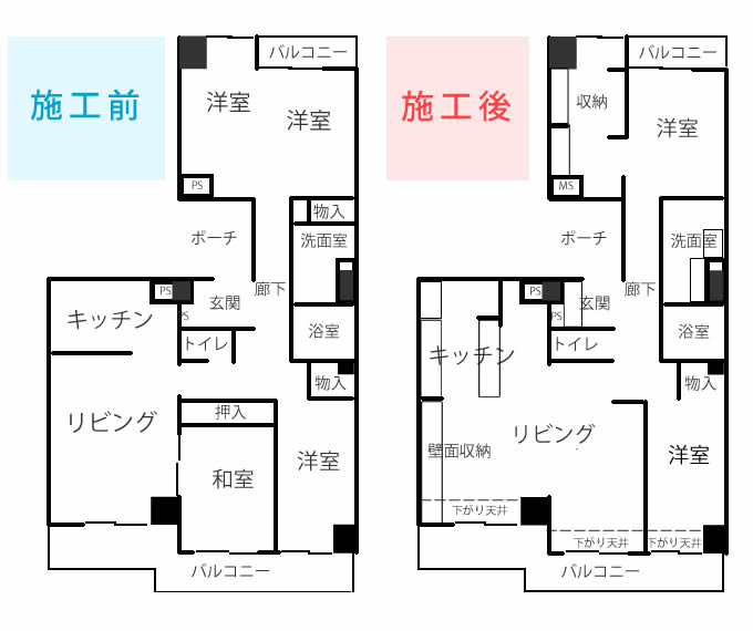 施工の図 マンション全面改装｜東大阪下小阪Ｋ様邸 リフォーム工事施工例